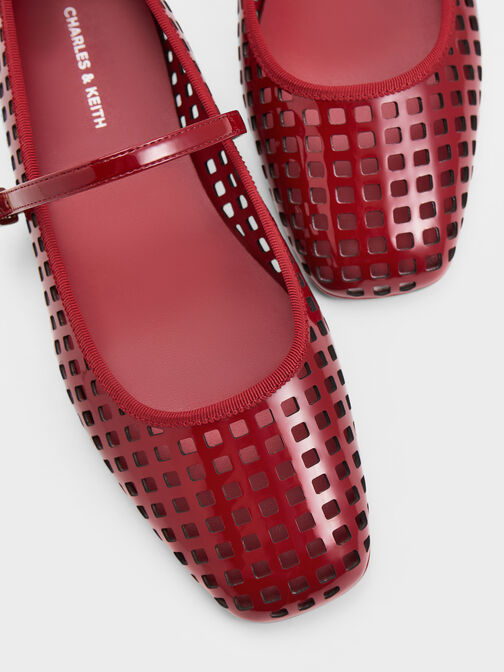 Patent Perforated Mary Jane Flats, Red, hi-res