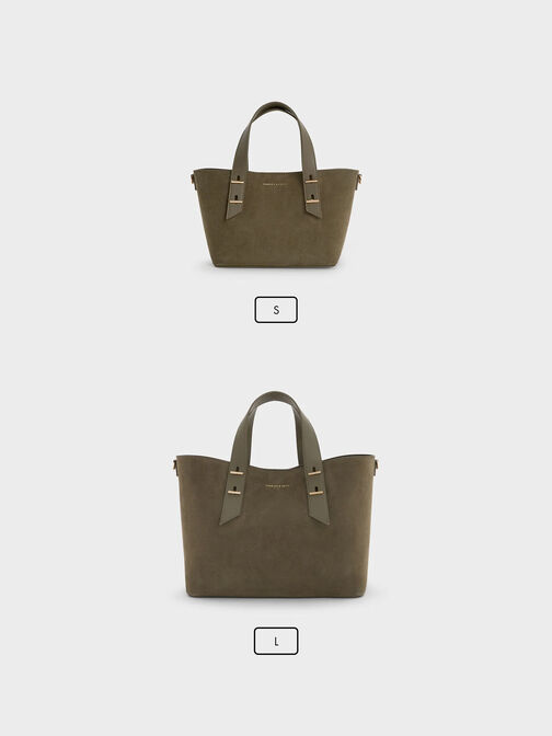 Shania Recycled Suede Tote Bag, Deep Olive, hi-res