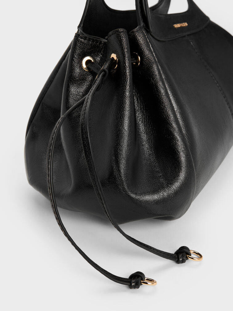 Lillith Drawstring Tote Bag, Black, hi-res