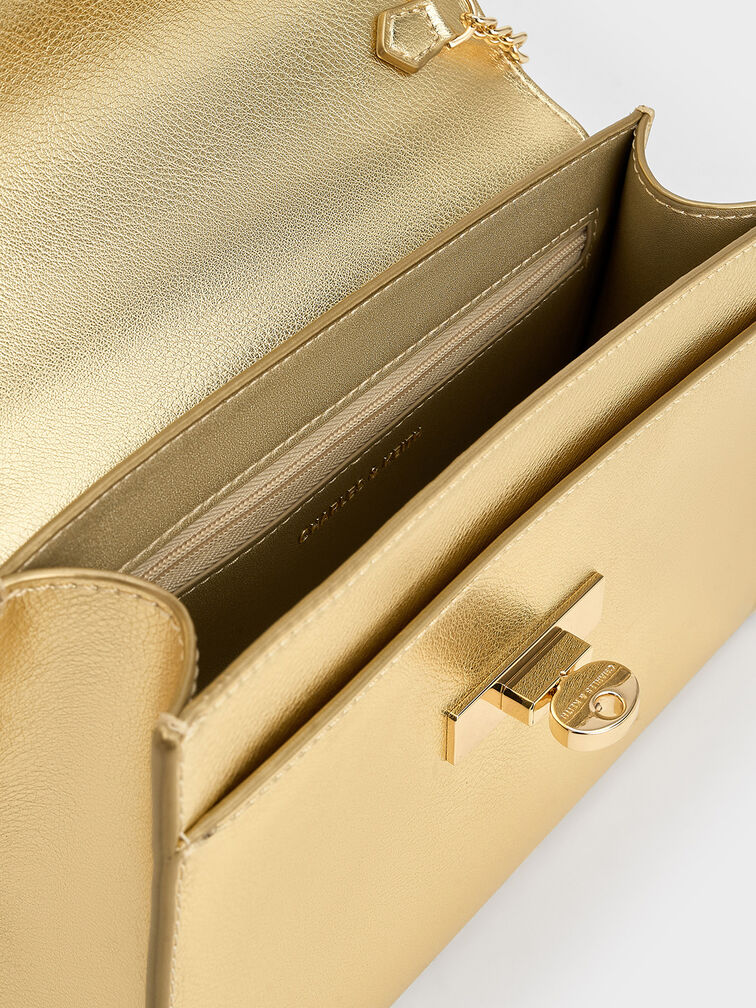 Samantha Metallic Envelope Chain-Handle Bag, Gold, hi-res