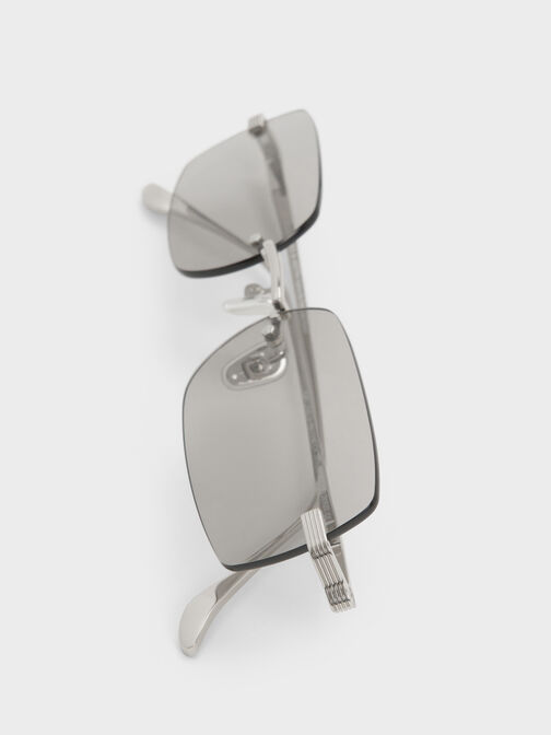 Easton Rimless Rectangular Sunglasses, Silver, hi-res