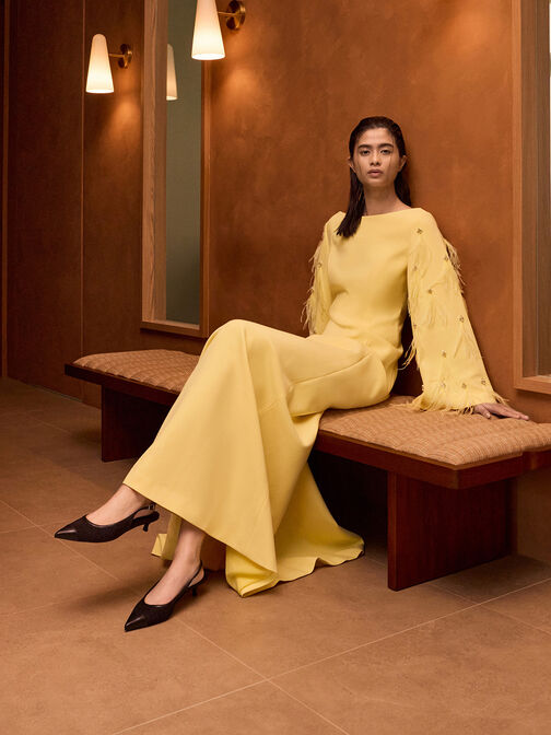 Mesh Cap-Toe Kitten-Heel Pumps, Black Textured, hi-res