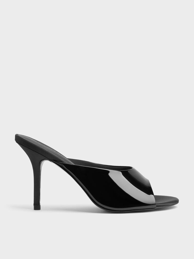 Patent Stiletto Mules, Black Patent, hi-res
