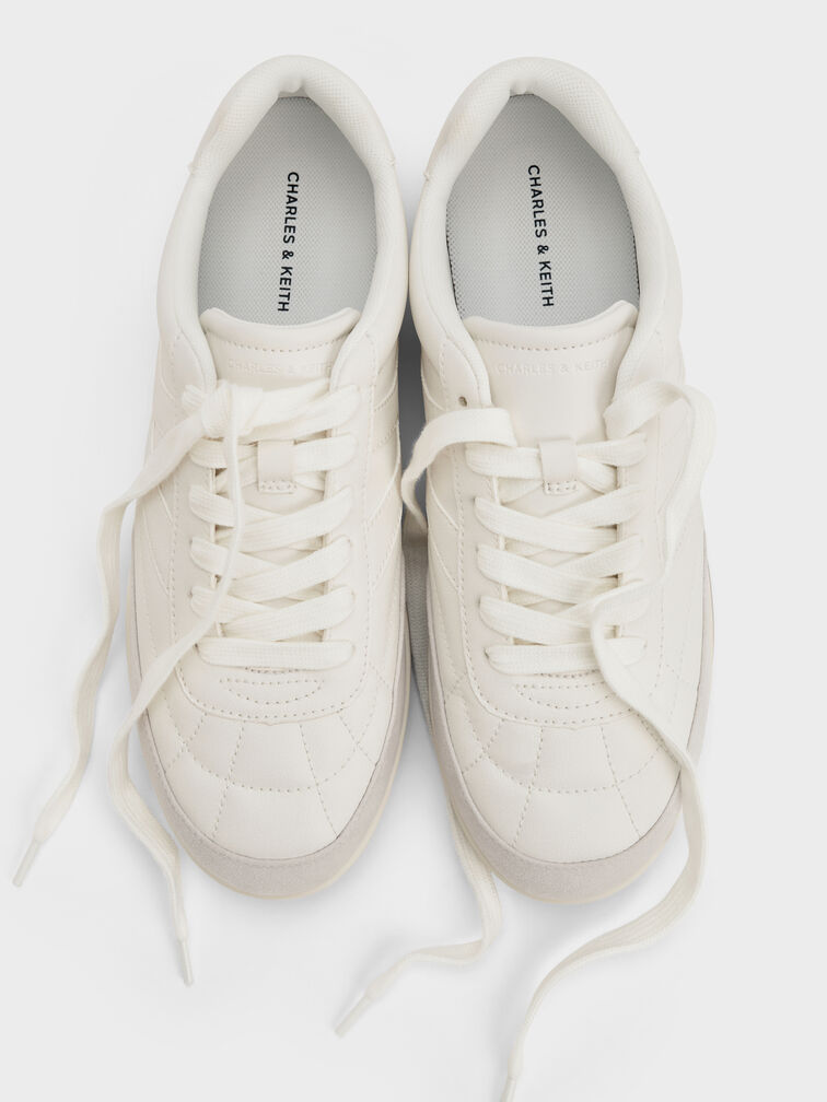 حذاء سنيكرز برقبة قصيرة شامواه صناعي, أبيض, hi-res