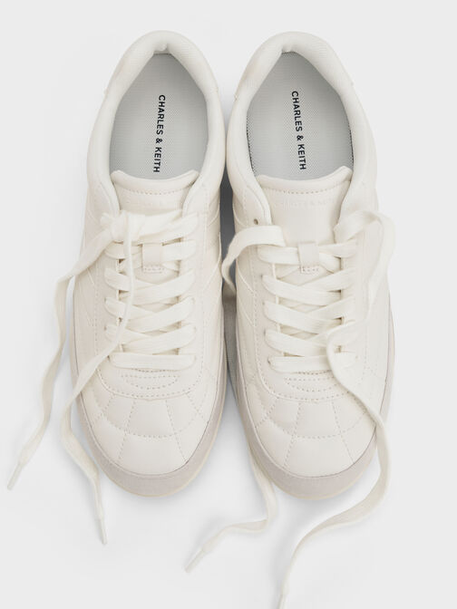 Faux Suede Two-Tone Low-Top Sneakers, White, hi-res