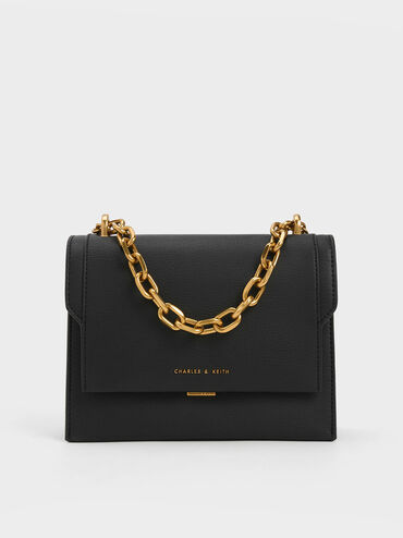 Brennan Chain Handle Crossbody Bag, Black, hi-res