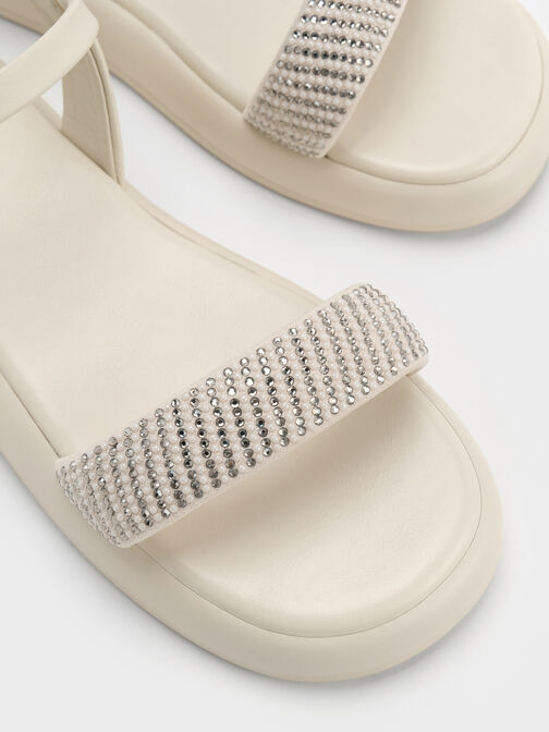 صندل بلاتفورم بحزام كاحل مزين بكريستال ولؤلؤ, أبيض طباشيري, hi-res