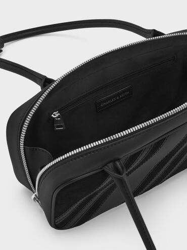 حقيبة كتف زيا مخططة من الشمواه المعاد تدويره, أسود كلاسيكي, hi-res