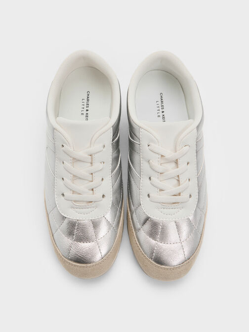 حذاء رياضي للبنات برقبة منخفضة مصنوع من الجلد السويدي الصناعي لون معدني, فضي, hi-res