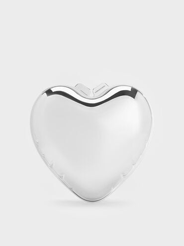 Metallic Heart Crossbody Bag, Silver, hi-res