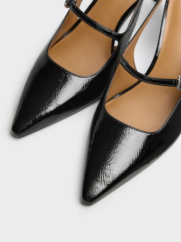 Pointed Slingback Mary Jane Pumps, Black, hi-res