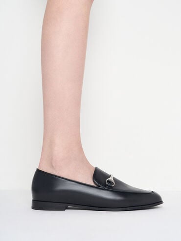 Leslie Metallic-Accent Loafers, Black, hi-res