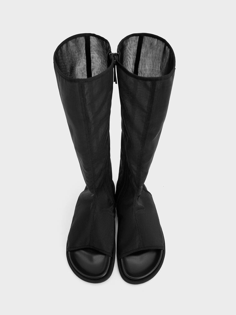 صندل لورين برقبة مصنوع من قماش شبكي مزين بفتحات, أسود خشن, hi-res