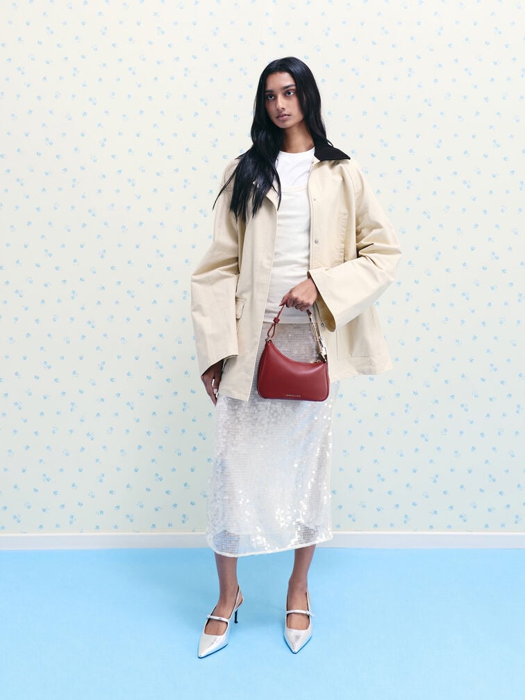 Mini Agatha Chain-Accent Shoulder Bag, Burgundy, hi-res