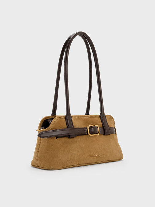 Victoria Recycled Suede Belted Elongated Shoulder Bag, Sahara Sand, hi-res