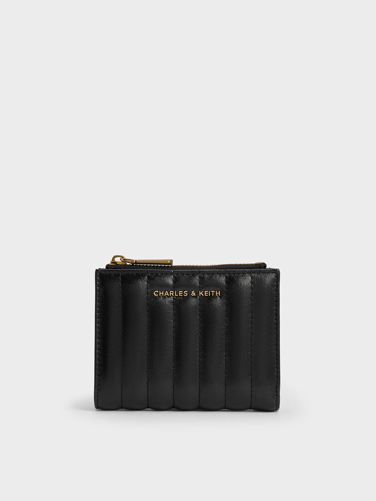 Donna Crinkle-Effect Panelled Top-Zip Wallet, Black, hi-res