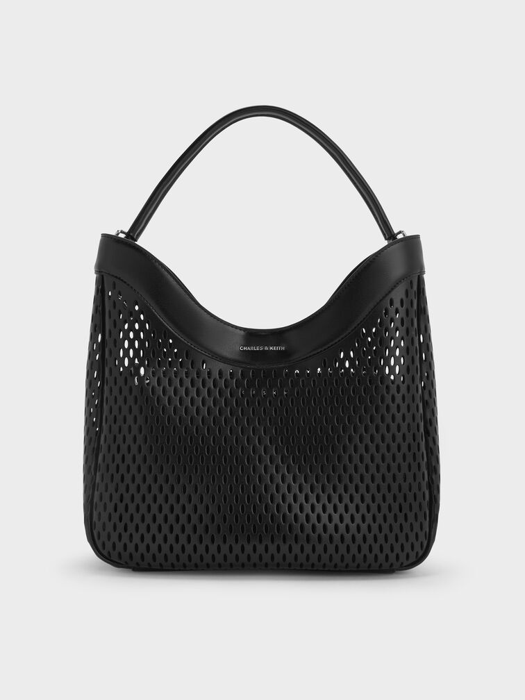 Juno Perforated Hobo Bag, Noir, hi-res