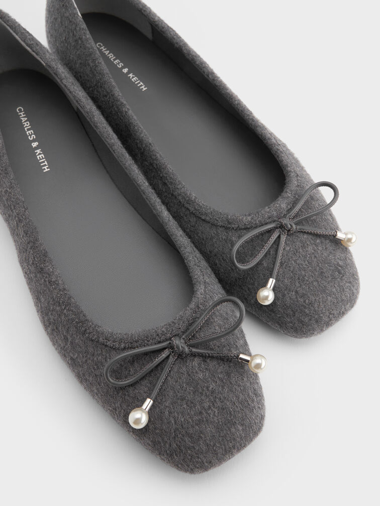 Barbara Felt Pearl-Bow Ballet Flats, Grey, hi-res