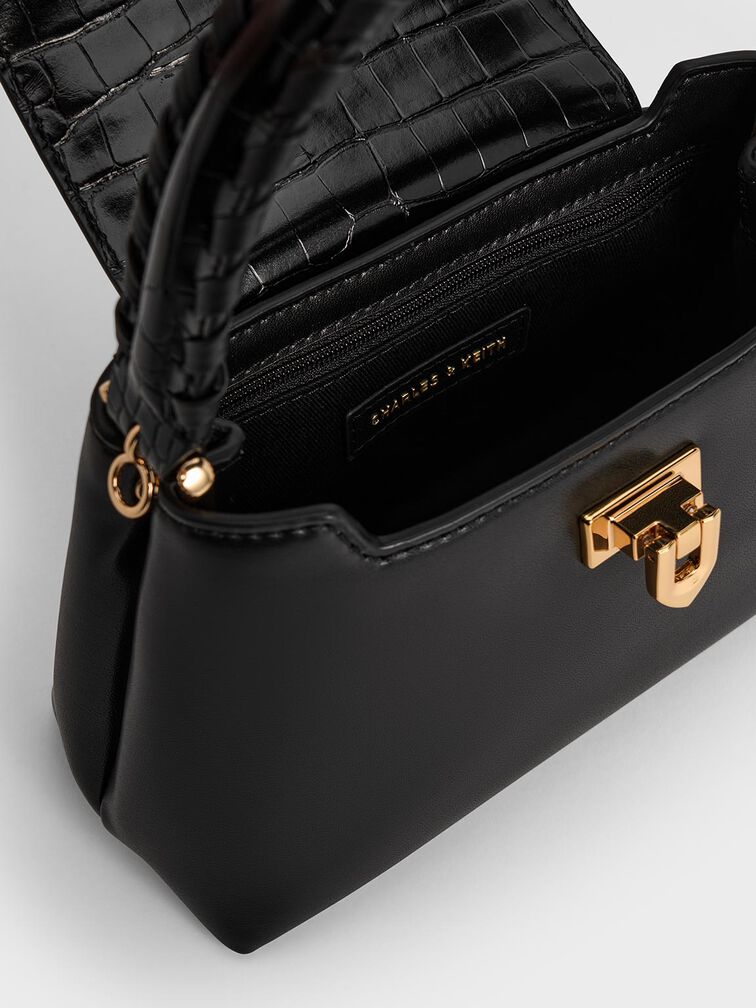 Arwen Croc-Effect Top Handle Bag, Black, hi-res