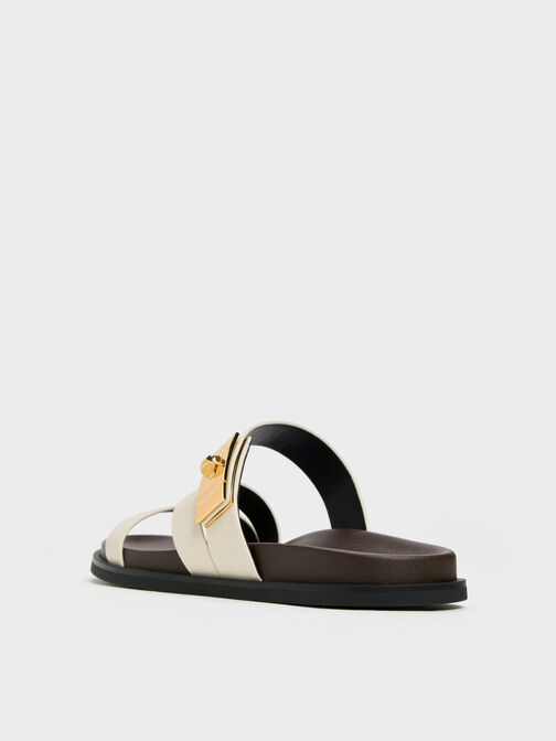 Aelin Metallic-Buckle Strappy Sandals, White, hi-res