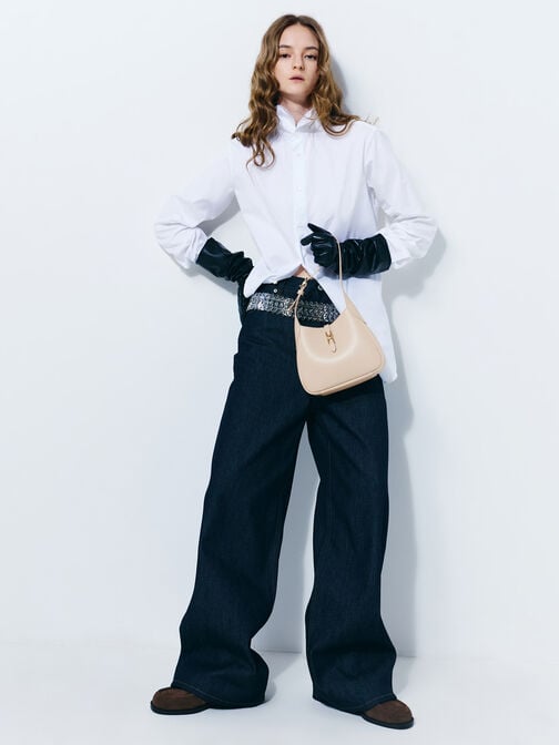 Mini Adalyn Metallic-Buckle Belted Hobo Bag, Dusted Oat, hi-res