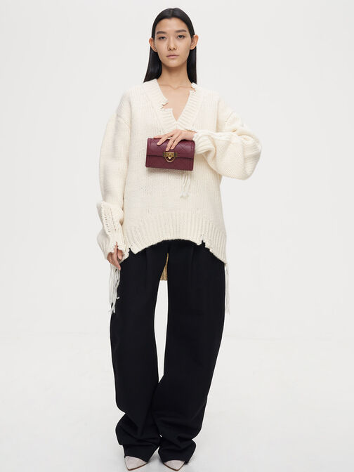 حقيبة كلاتش تالولا مبطنة بقفل كبس, برغندي, hi-res