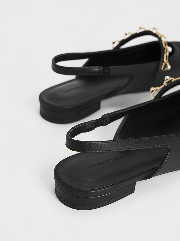 Rio Beaded Chain-Link Slingback Flats, Black, hi-res