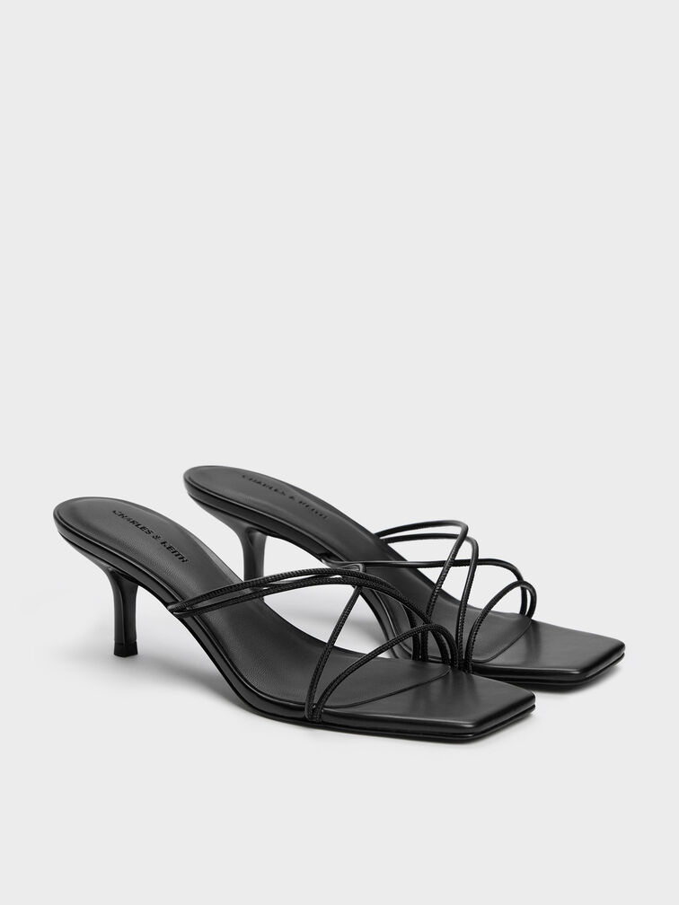 Strappy Heeled Sandals, Black, hi-res