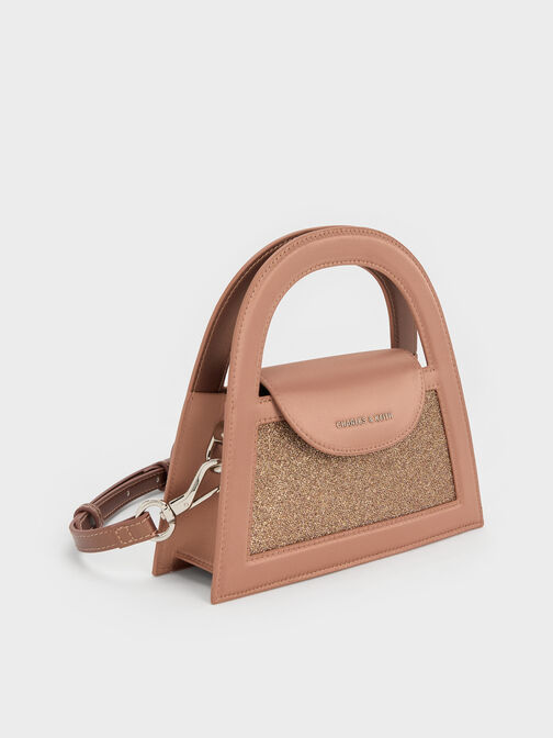 Este Glittered Top Handle Bag, Bronze, hi-res