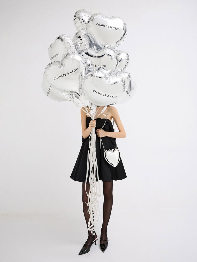 Metallic Heart Crossbody Bag, Silver, hi-res