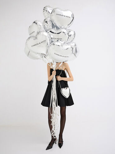 Metallic Heart Crossbody Bag, Silver, hi-res