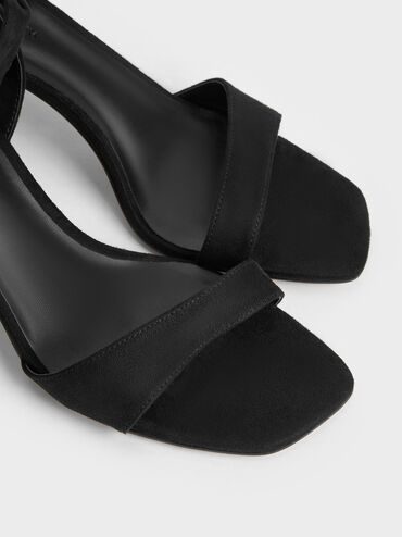 صندل إليانا بكعب عالٍ ونمط نسيجي ورباط ملفوف حول الكاحل, أسود خشن, hi-res