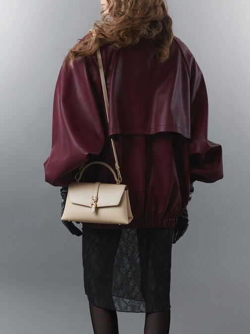 Adalyn Metallic-Buckle Chain-Strap Top Handle Bag, Dusted Oat, hi-res