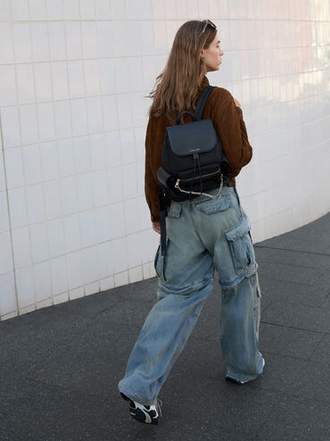 Nylon Puffy Chain-Link Backpack, Noir, hi-res