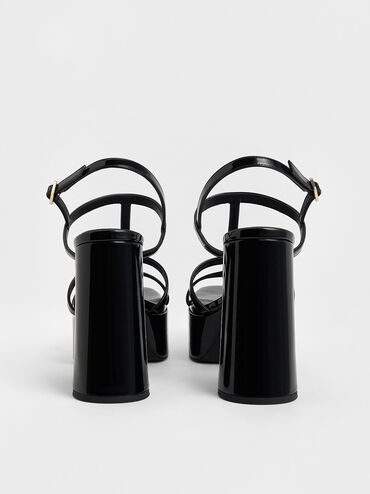 Patent T-Bar Strappy Platform Sandals, Black Patent, hi-res