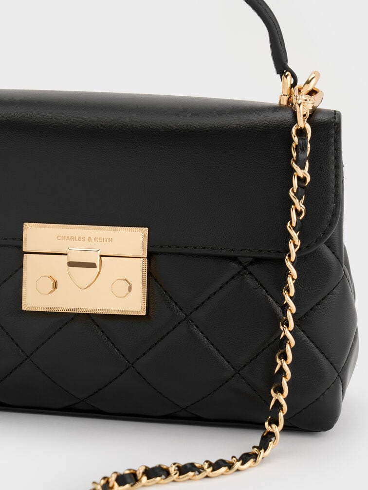 Alva Quilted Top Handle Bag, Black, hi-res