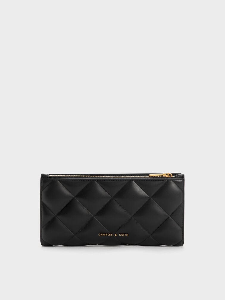 Danika Quilted Long Wallet, Black, hi-res
