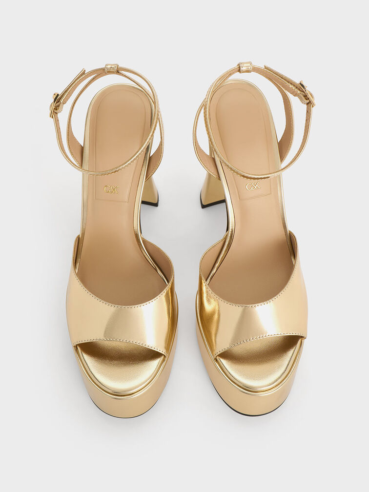 Michelle Metallic Leather Platform Sandals, Gold, hi-res