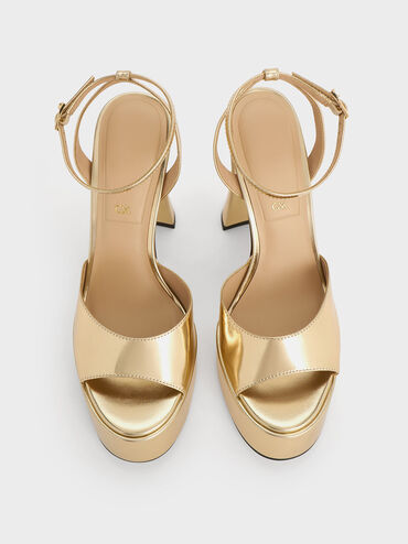 Michelle Metallic Leather Platform Sandals, Gold, hi-res
