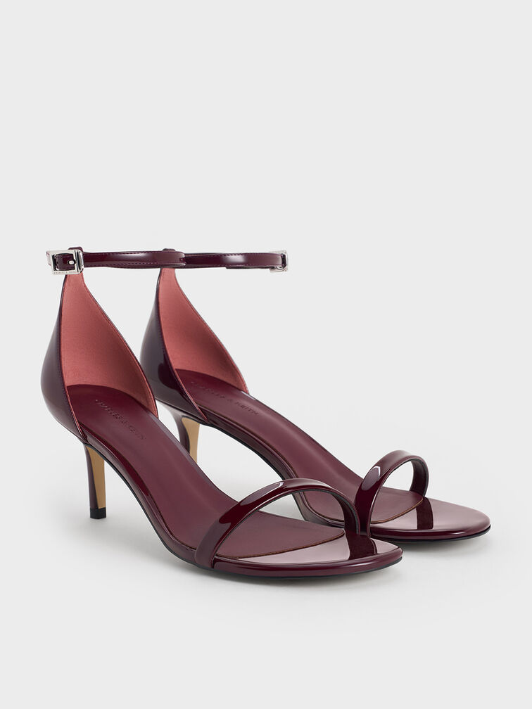 Patent Stiletto-Heel Ankle-Strap Sandals, Burgundy, hi-res