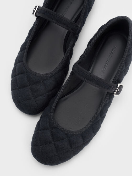 Carmel Felt Quilted Mary Jane Flats, Dark Blue, hi-res