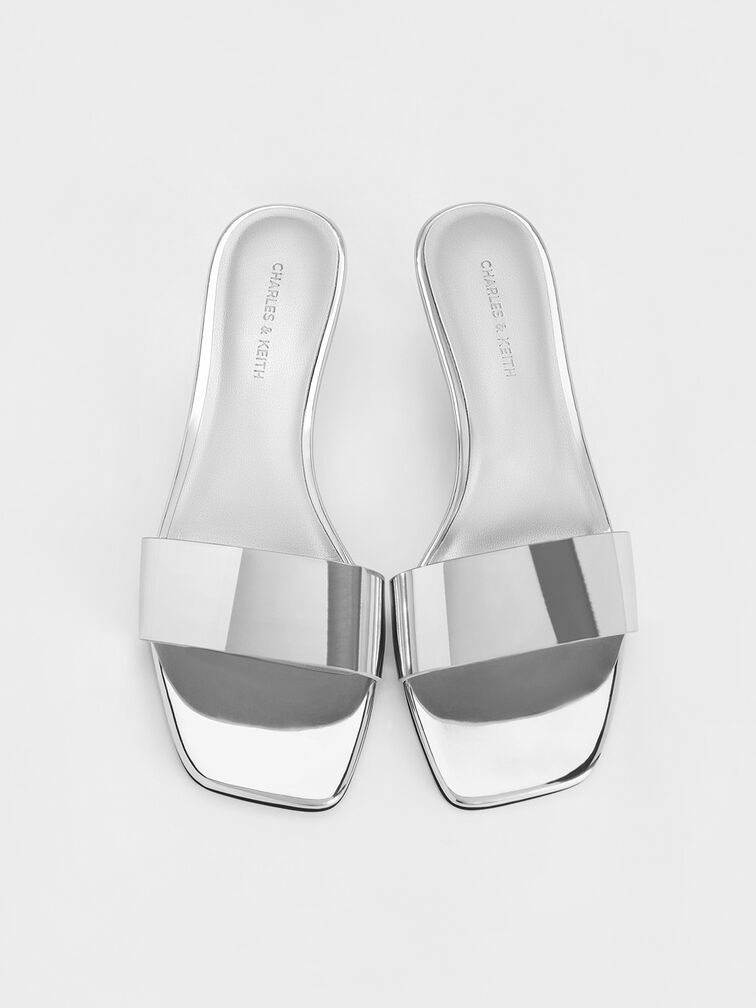 Metallic Cone-Heel Mules, Silver, hi-res