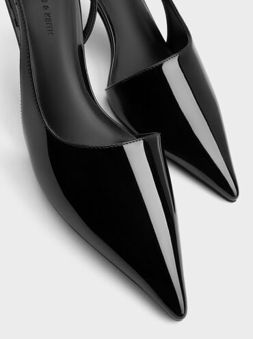 Patent Stiletto-Heel Pointed-Toe Slingback Pumps, Black Patent, hi-res