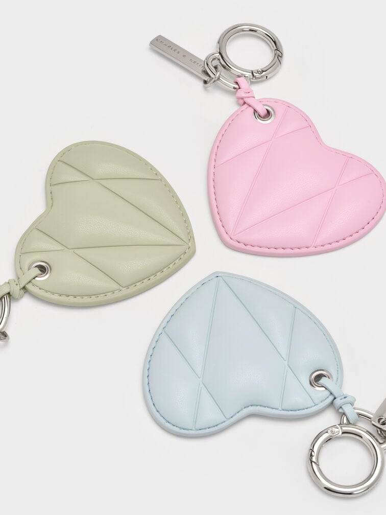 Heart Quilted Mirror Charm, Bubble Gum Pink, hi-res