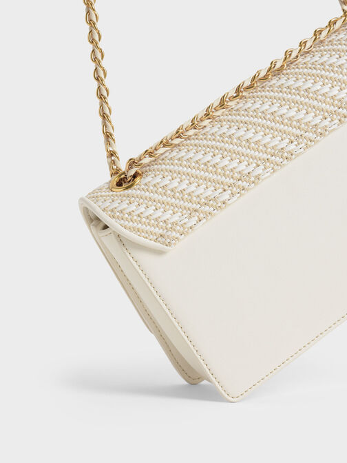 Chain Handle Shoulder Bag - White, White, hi-res