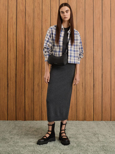 شنطة كتف ديون ساتان بحمالة سلسلة, أسود كلاسيكي, hi-res