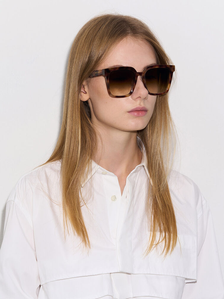 نظارة شمسية جابين واسعة بتصميم فراشة بنقشة سلحفاة, لون صدفة السلحفاة, hi-res