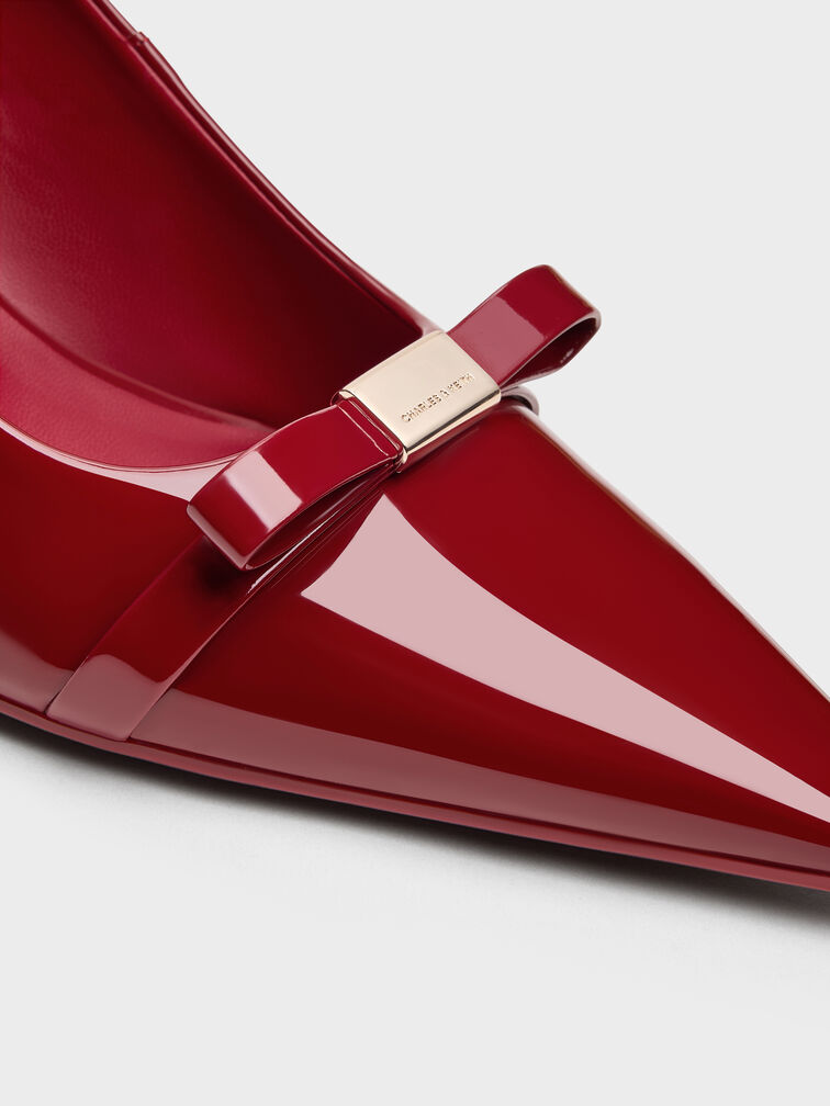 Dorian Patent Bow Pointed Stiletto Pumps, Red, hi-res