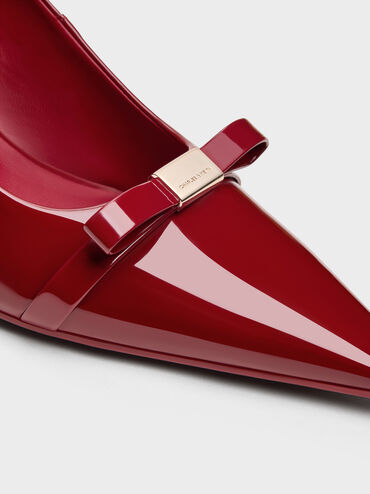 Dorian Patent Bow Pointed Stiletto Pumps, Red, hi-res
