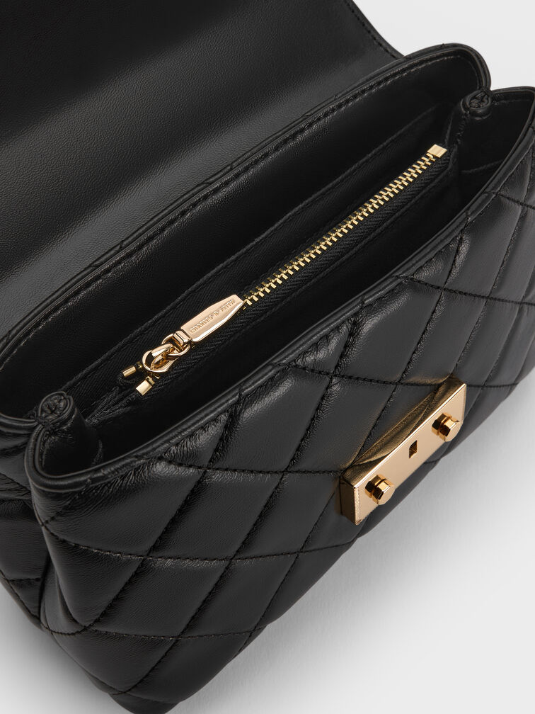 Alva Quilted Top Handle Bag, Black, hi-res